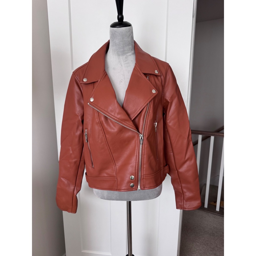 BlankNYC Womens Faux Leather Moto Jacket Terracotta Brown Biker XL